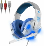 3.5mm Gaming Headset Mic LED Headphones Stereo Bass Surround for PC PS4 Xbox One (White & Blue) pc parts
